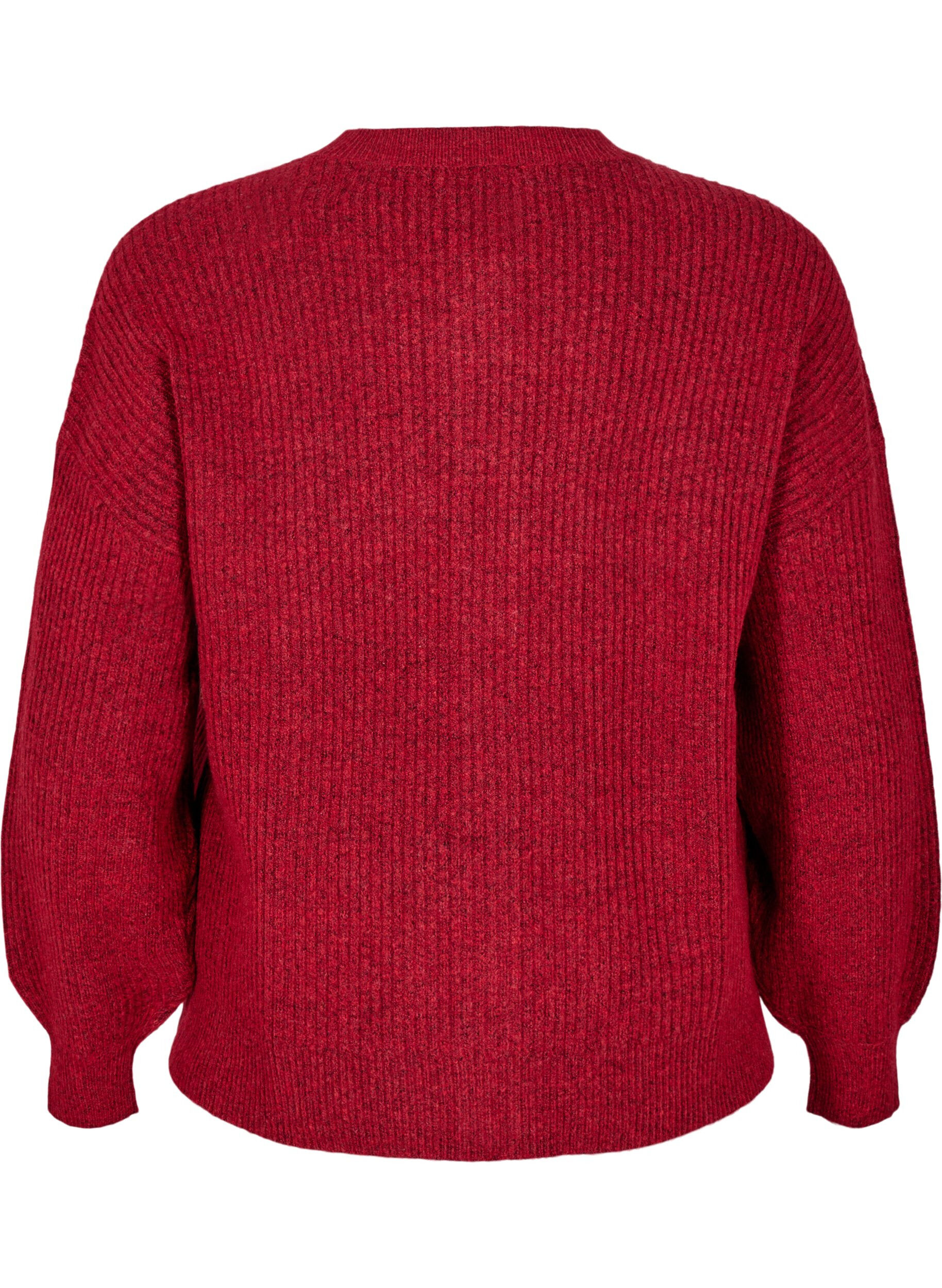 ZizziRibstrikket cardigan med knapper, R&oslash;d, Packshot image number 1