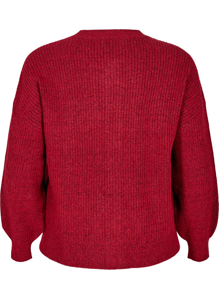 Ribstrikket cardigan med knapper, R&oslash;d, Packshot image number 1
