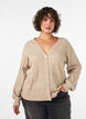 Cardigan med V-hals og ribstruktur, Beige, Model image number 0