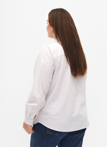 Langærmet skjorte i bomuld, White Taupe Stripe, Model image number 1