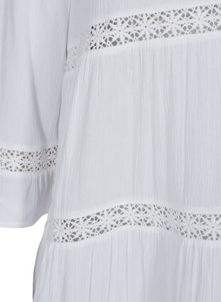 Viskose kjole med a-form og blondebånd, White, Packshot image number 3