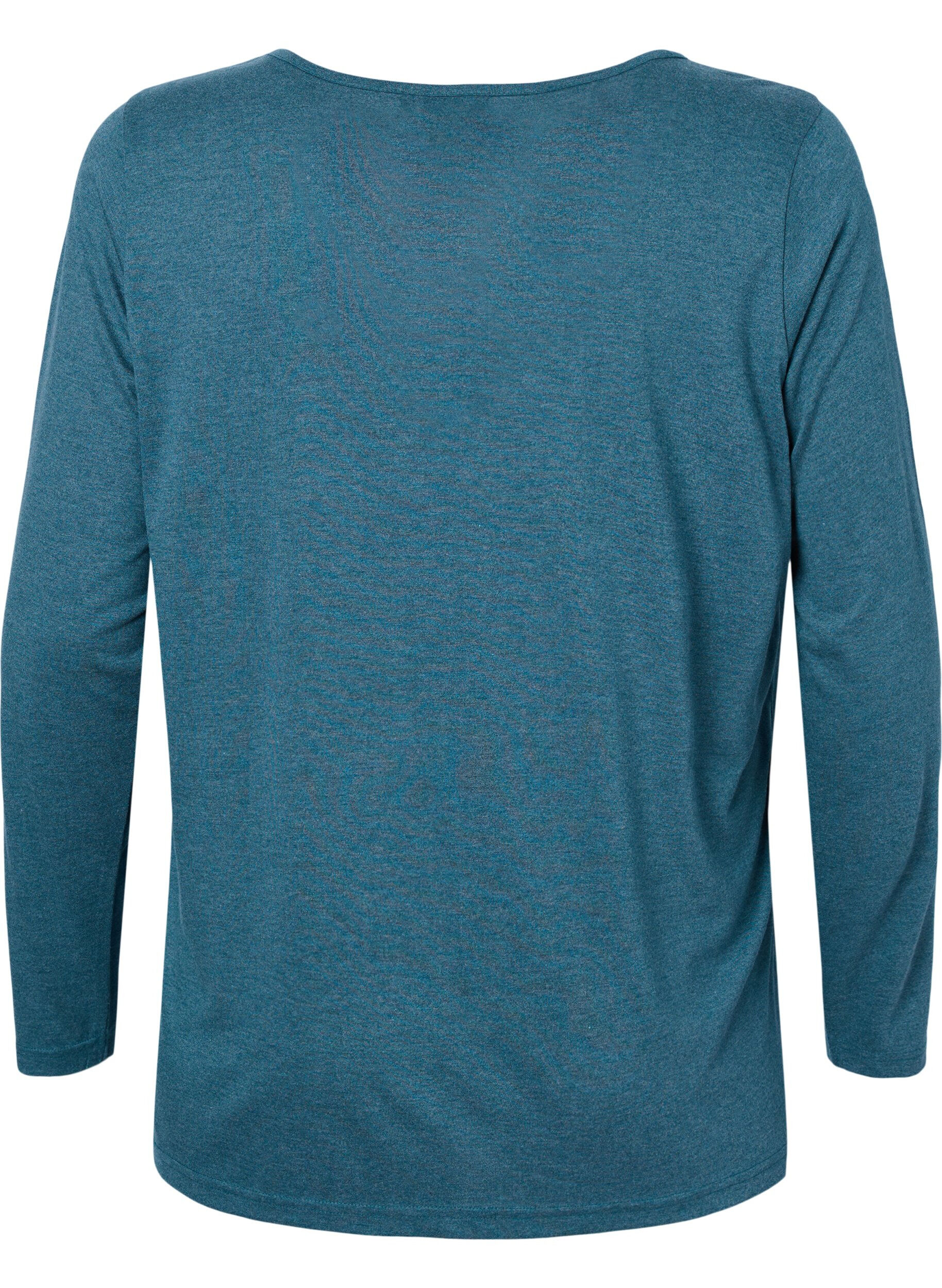 Zizzi Meleret bluse med lange &aelig;rmer, Legion Blue Mel., Packshot image number 1