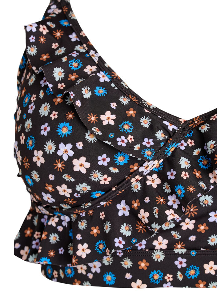 Blomstret bikini bh med fl&aelig;sedetaljer, Brun, Packshot image number 2