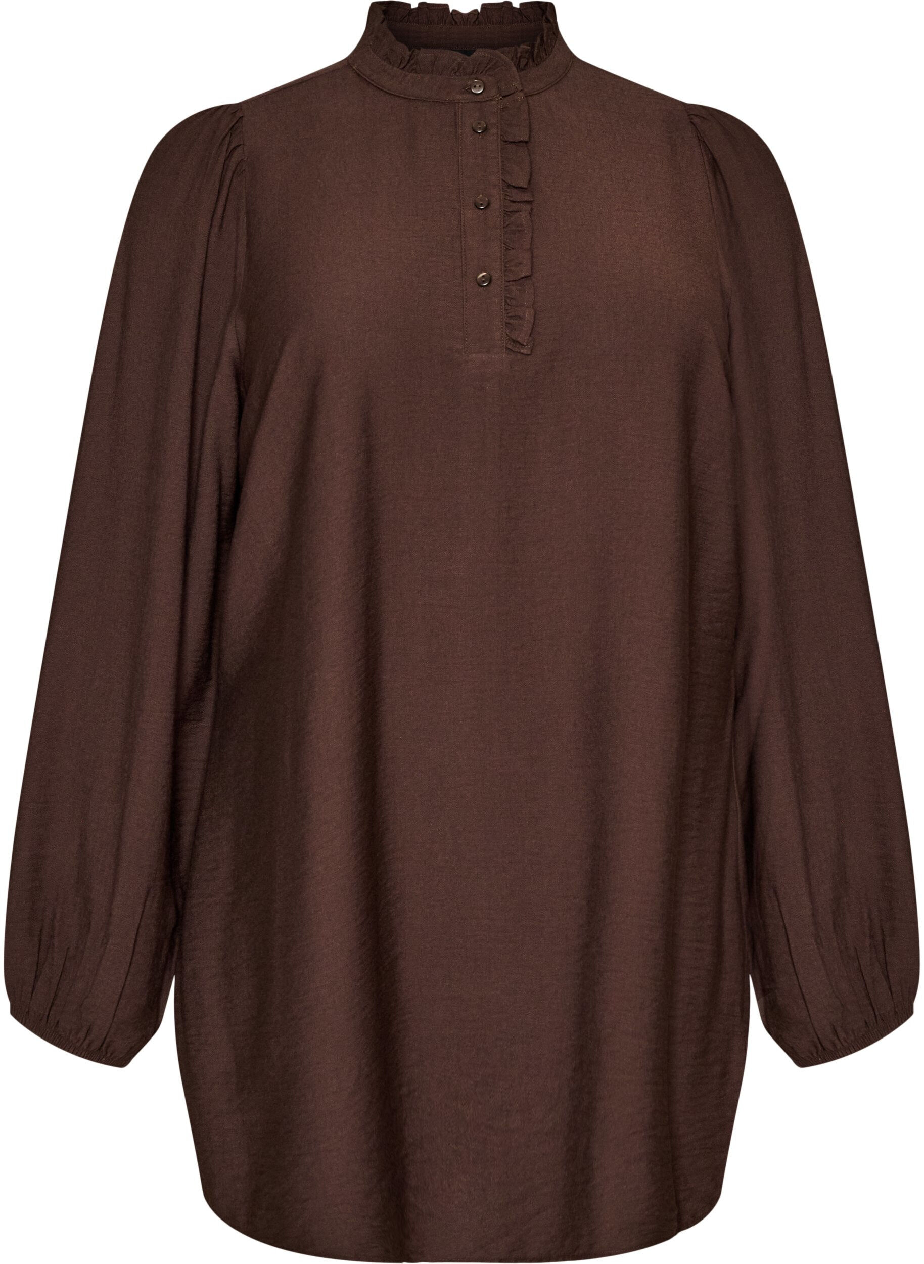ZizziViskosetunika med fl&aelig;ser og knapper, Brun, Packshot image number 0