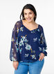 Chiffonbluse med blomster og lange &aelig;rmer, Bl&aring;, Model image number 0