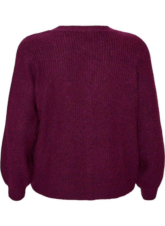 Cardigan med V-hals og ribstruktur, Lilla, Packshot image number 1