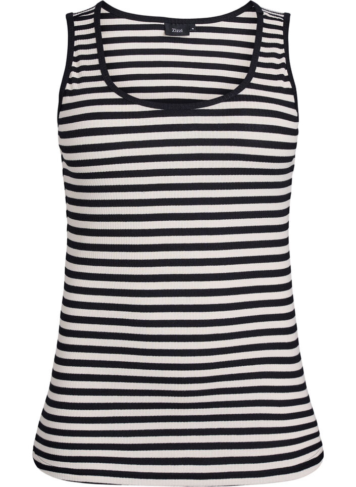 Stribet tanktop med ribstruktur, Sort, Packshot image number 0