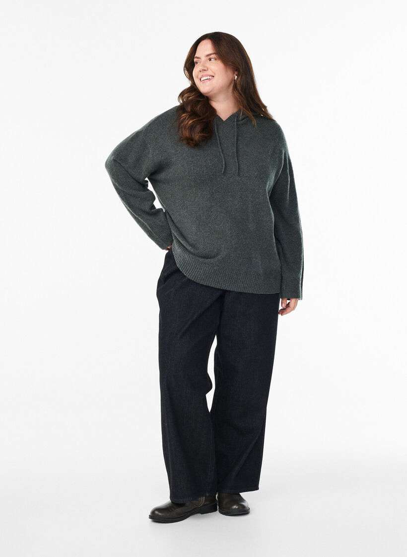 Hættetrøje i strik, Grøn, Model image number 1