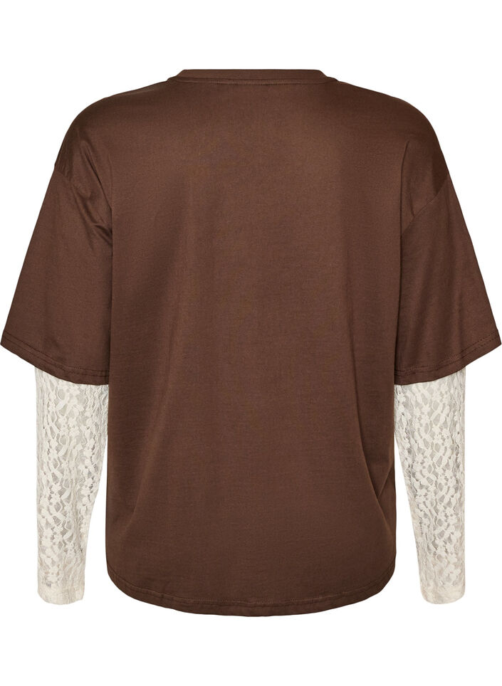L&oslash;s t-shirt med lange blonde&aelig;rmer, Brun, Packshot image number 1