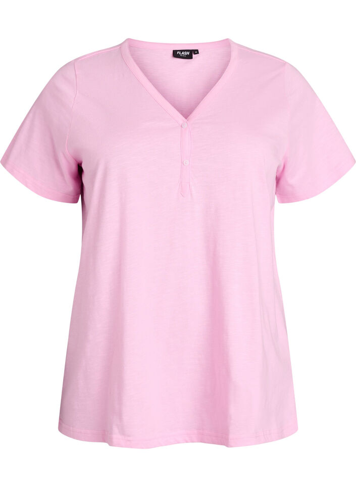 T-shirt med knapdetalje, Lyser&oslash;d, Packshot image number 0