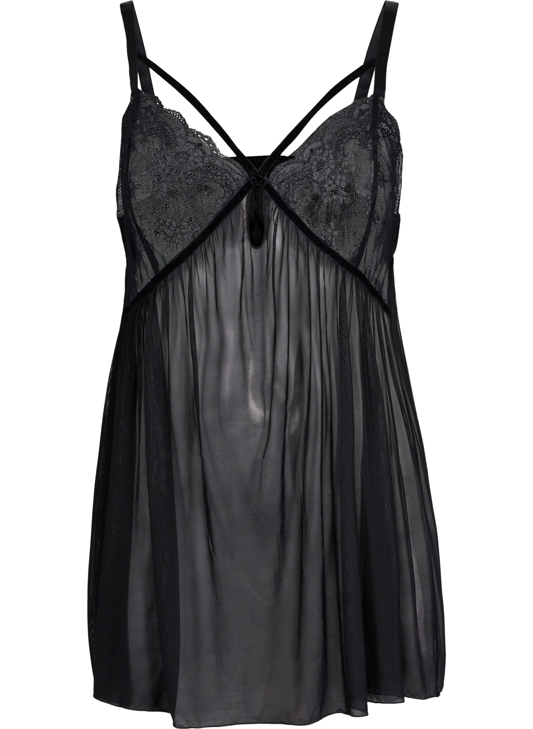 Zizzi Transparent chemise med blonder, Black, Packshot image number 0
