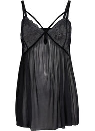 Transparent chemise med blonder, Black