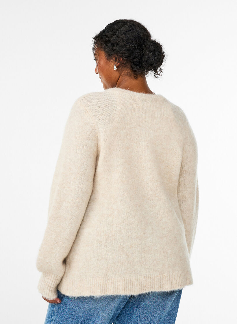 Cardigan med uld og alpaka og dekorative knapper, Beige, Model image number 2