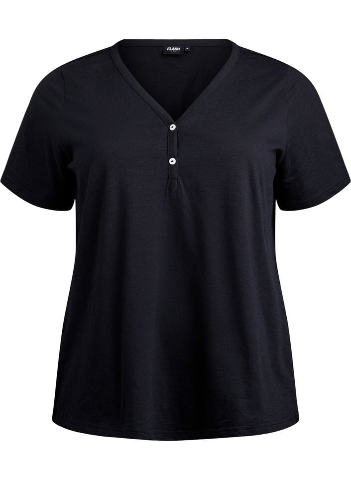 T-shirt med knapdetalje, Sort, Packshot image number 0