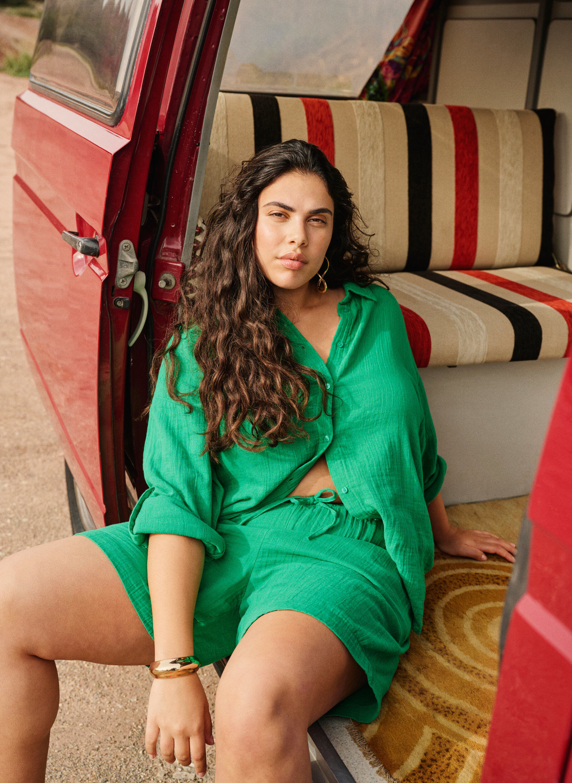 Zizzi Shorts i bomuldsmusselin med lommer, Jolly Green, Image image number 0