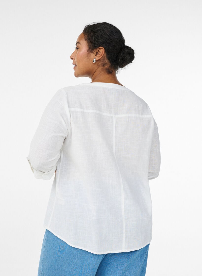 Skjortebluse i bomuld med V-udsk&aelig;ring, Hvid, Model image number 2