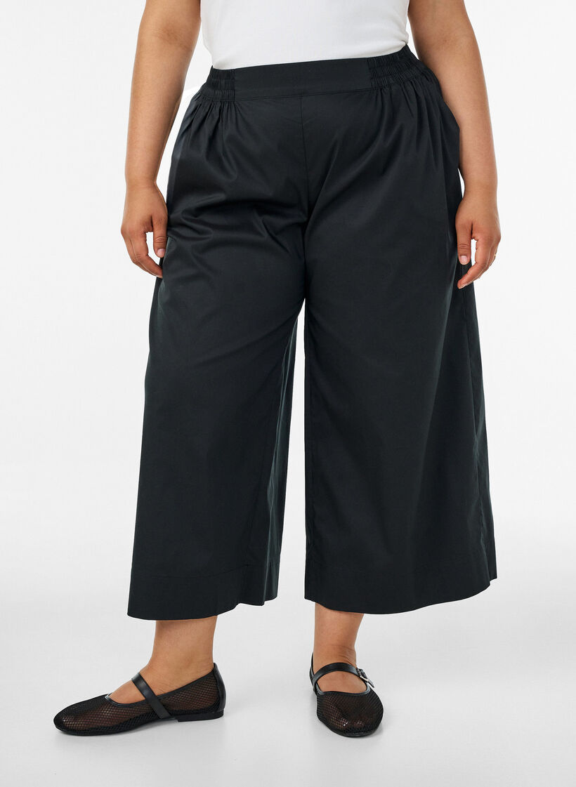 Culottebukser med elastisk talje og vidde, Sort, Model image number 2