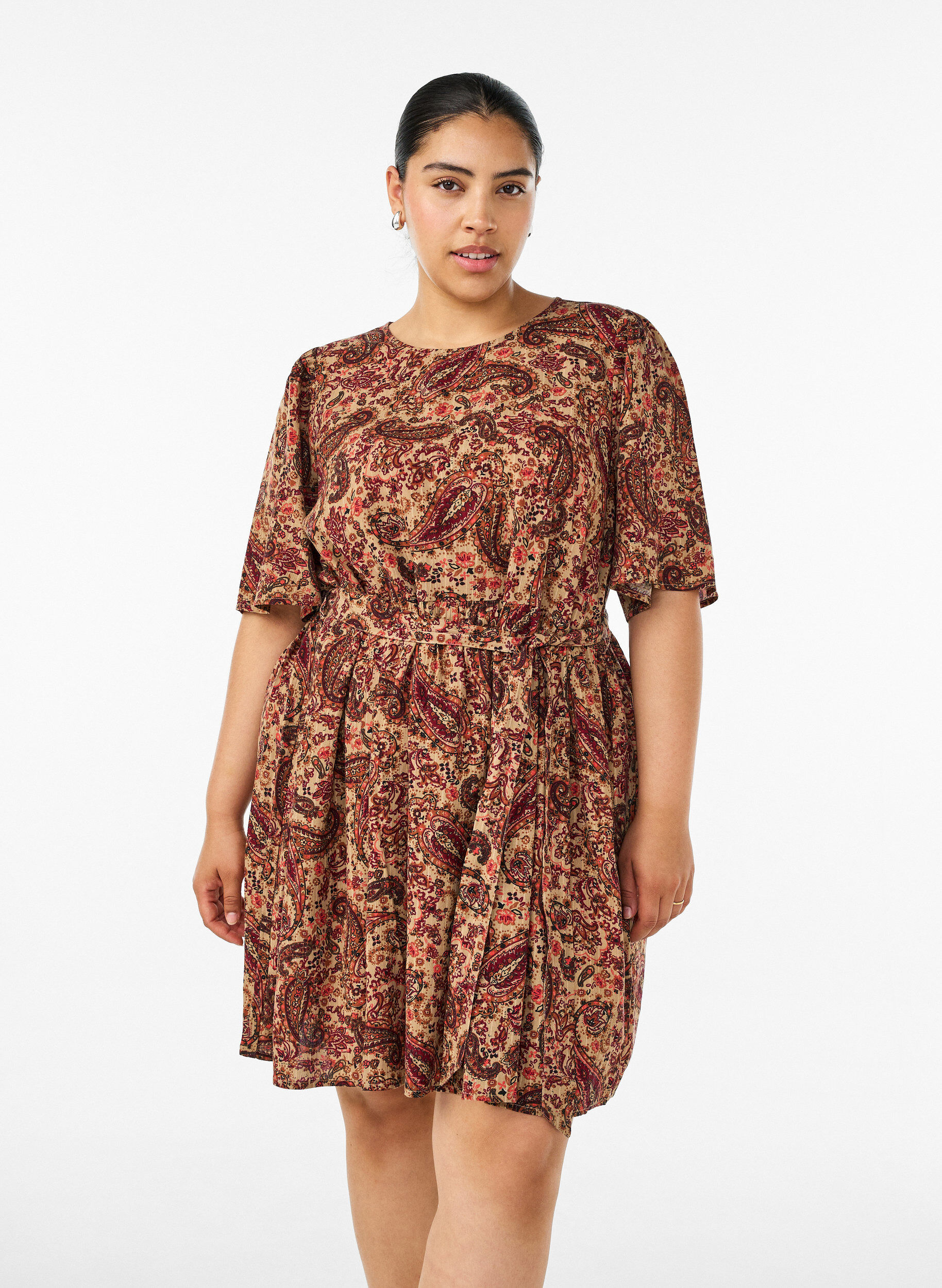 ZizziKjole med paisleyprint og bindeb&aring;nd, Brun, Model image number 0