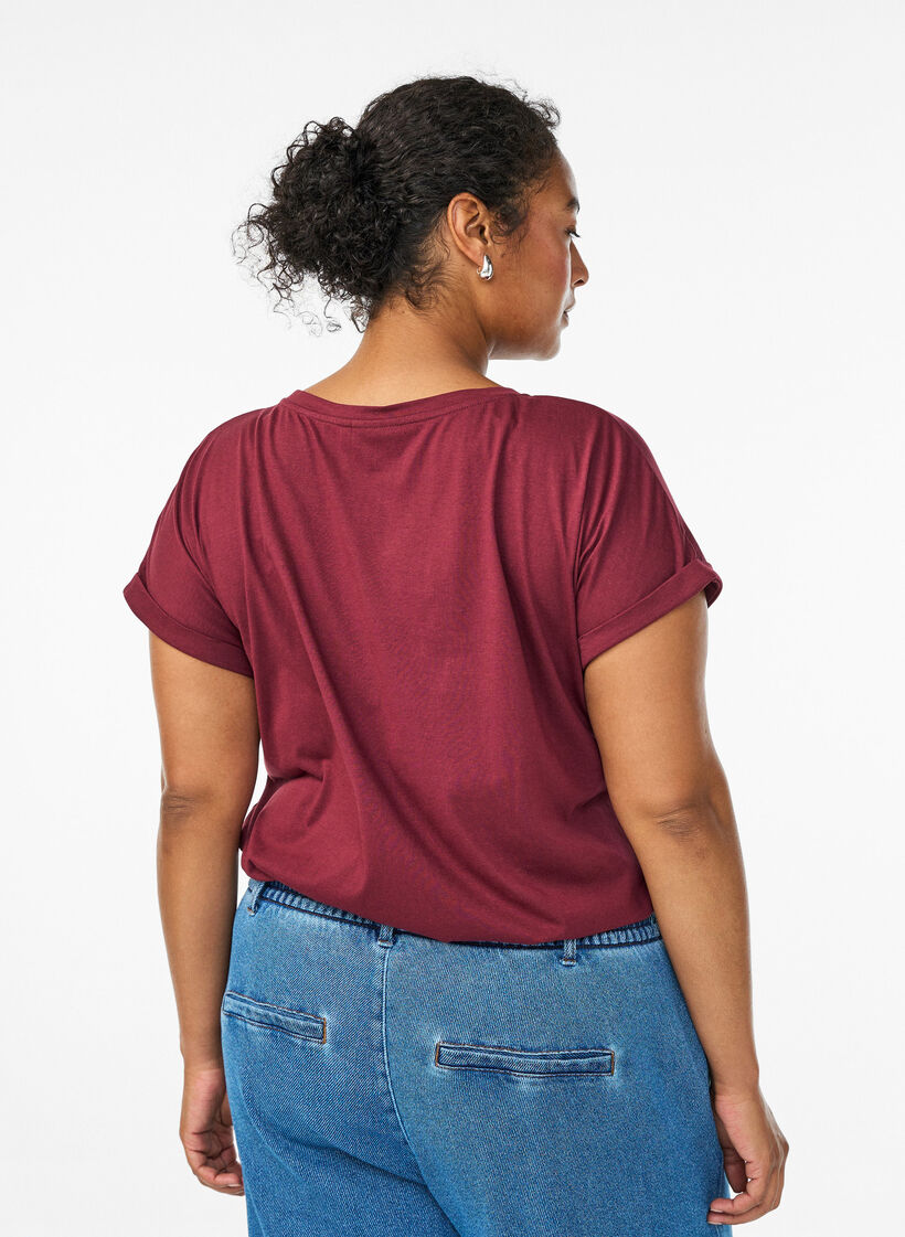 Kort&aelig;rmet t-shirt i bomuldsblanding, M&oslash;rk Bordeaux, Model image number 2