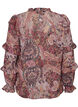 Bluse med paisleyprint og fl&aelig;sedetaljer, Lilla, Packshot image number 1