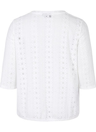 Bluse med broderi anglaise og 1/2 ærmer, Bright White, Packshot image number 1