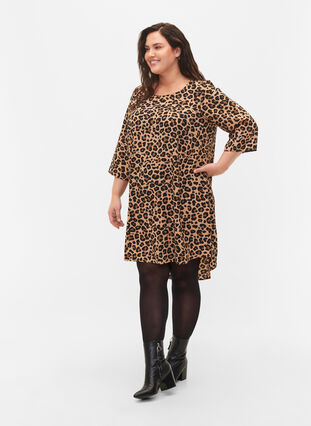 Printet kjole med 3/4 ærmer, Leopard, Model image number 2