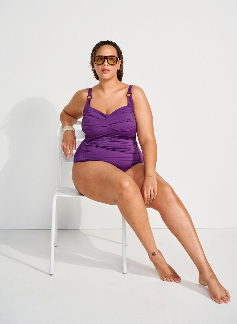 Vatteret badedragt med draperinger, Lilla, Image image number 0