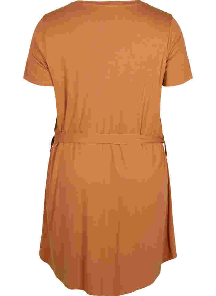 Kortærmet kjole med taljebælte, Pecan Brown, Packshot image number 1