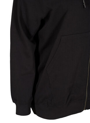Sweat cardigan med hætte og lomme, Black, Packshot image number 3