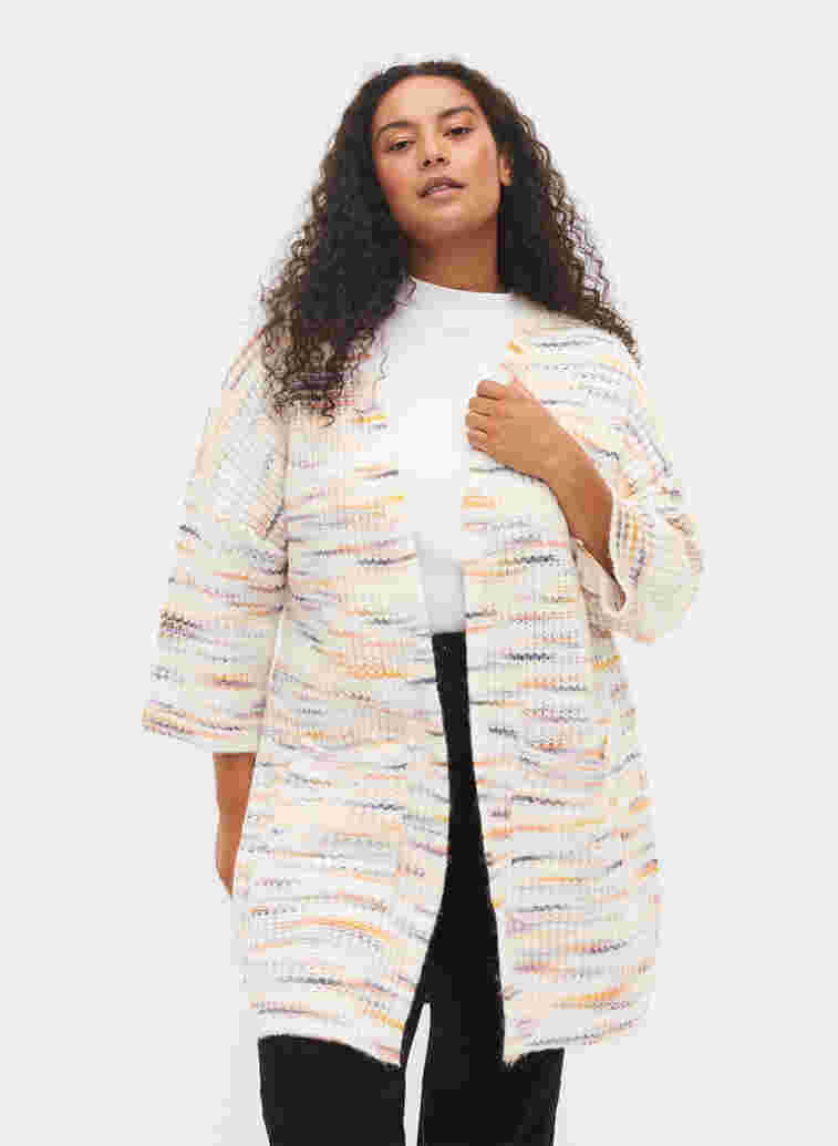 Meleret strik cardigan med cropped ærmer, Multi Color, Model image number 0