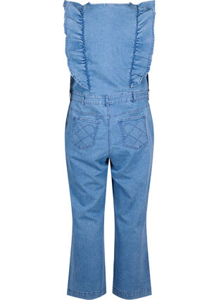 Denim buksedragt med flæser, Light Blue Denim, Packshot image number 1