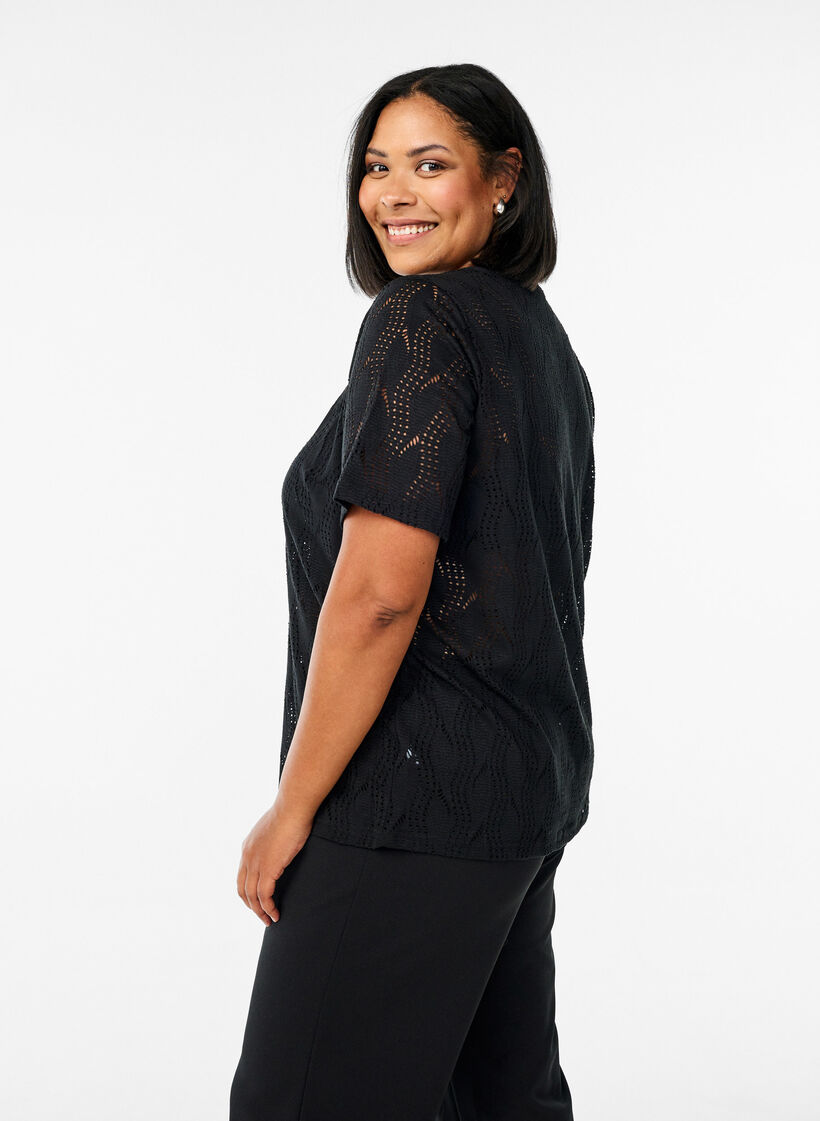 FLASH - Jersey t-shirt med hulmønster, Sort, Model image number 2