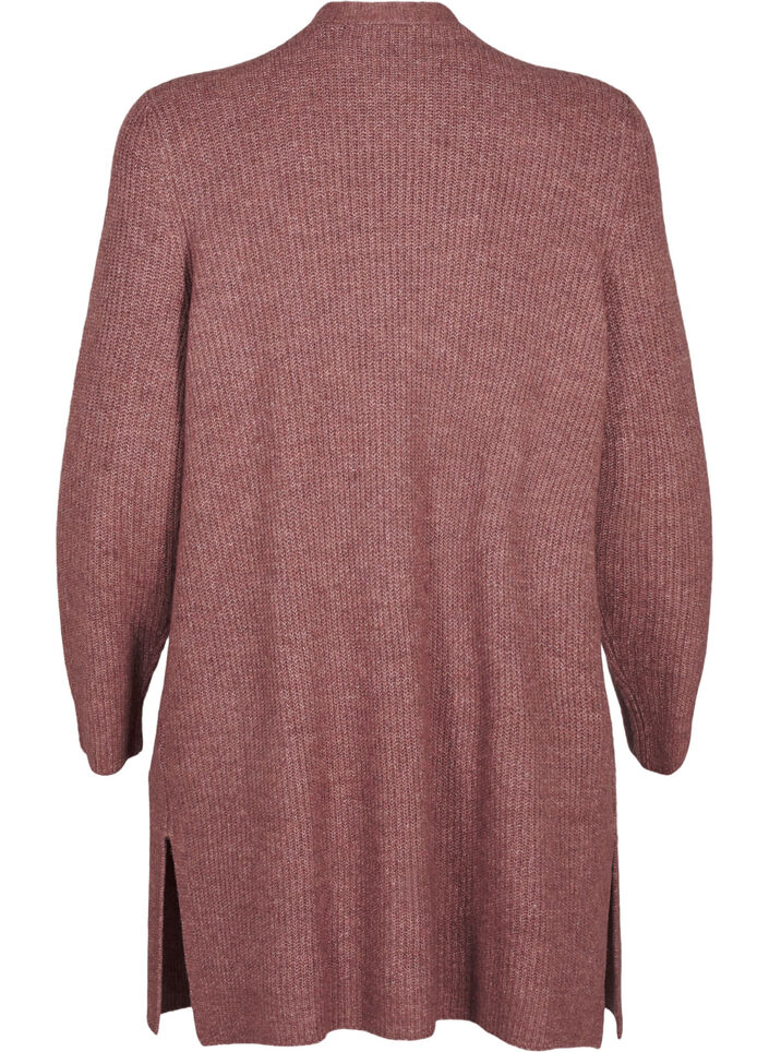 FLASH - Ribstrikket cardigan med slidser, Rose Brown Melange, Packshot image number 1