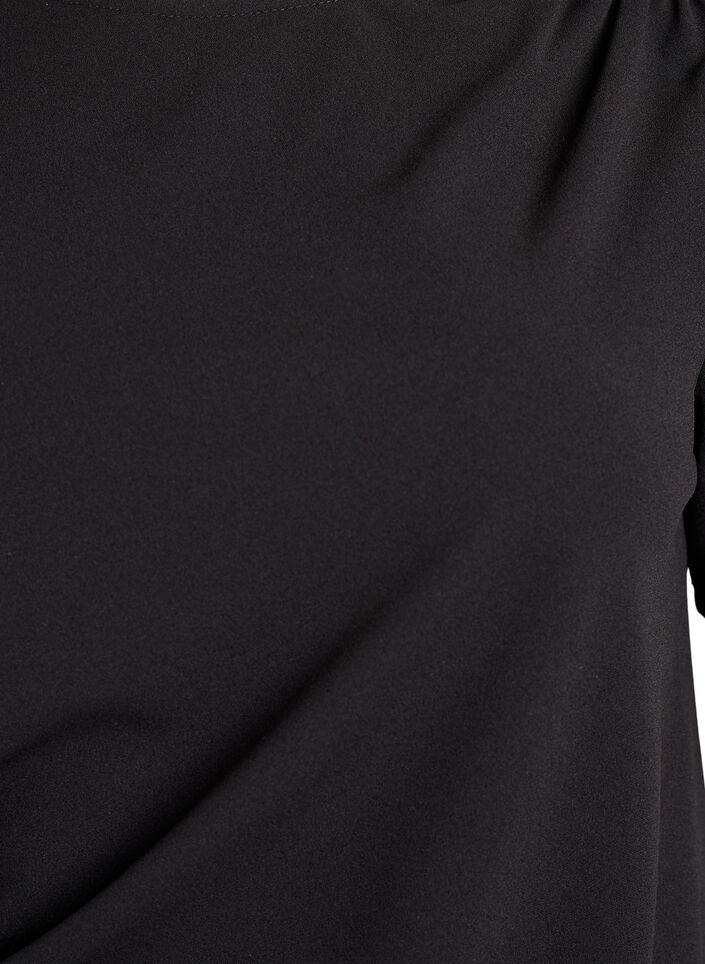 Kortærmet bluse med rynkeeffekt og asymmetrisk søm, Sort, Packshot image number 2