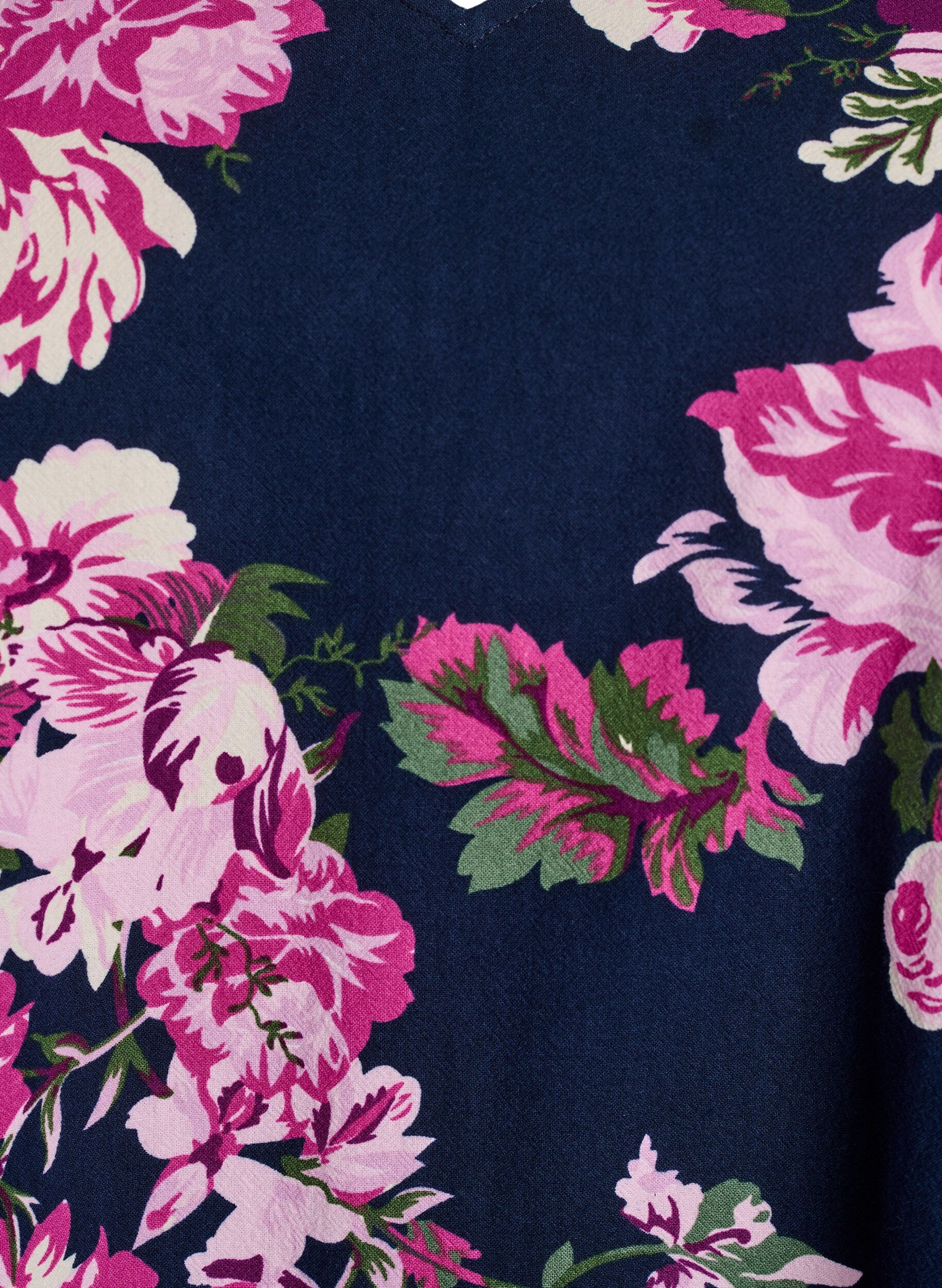 Zizzi Kort bomuldskjole med V-hals og lange &aelig;rmer, Bl&aring;, Packshot image number 2