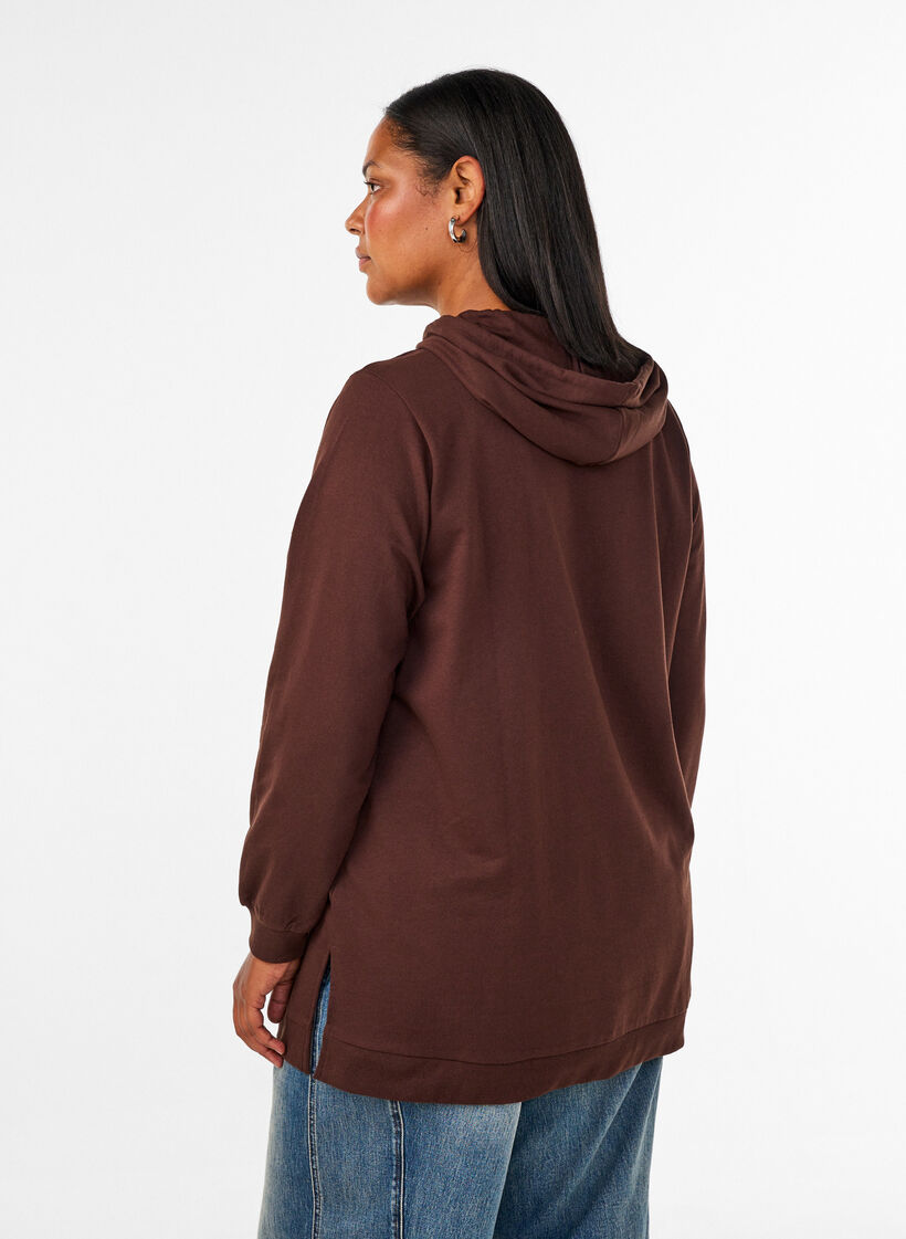 Hoodie med frott&eacute;-inspireret tekstmotiv, Brun, Model image number 2