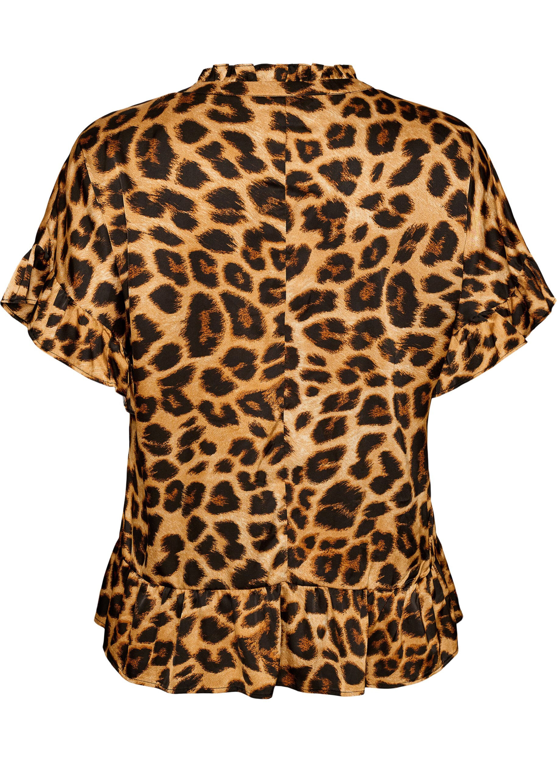 ZizziBluse med leopardprint og fl&aelig;sedetaljer, Brun, Packshot image number 1