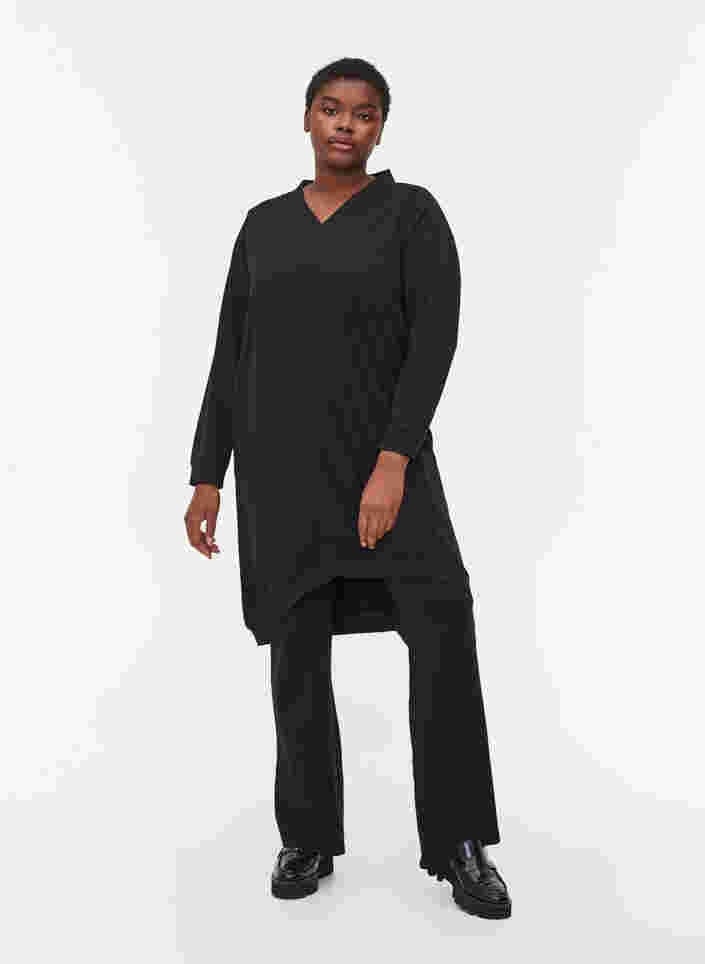 Ensfarvet kjole i sweatkvalitet, Black, Model image number 2