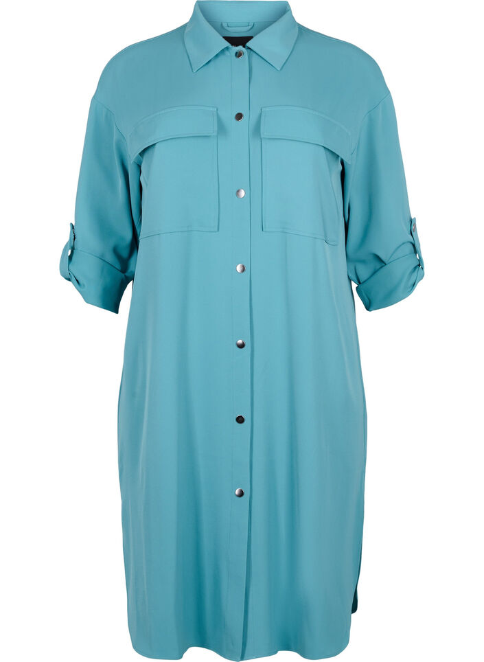 Lang skjortejakke med knaplukning, Brittany Blue, Packshot image number 0