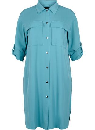 Lang skjortejakke med knaplukning, Brittany Blue, Packshot image number 0