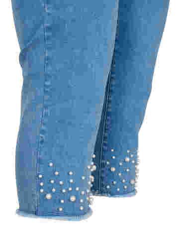 Højtaljede denim knickers med perler, Light blue denim, Packshot image number 3