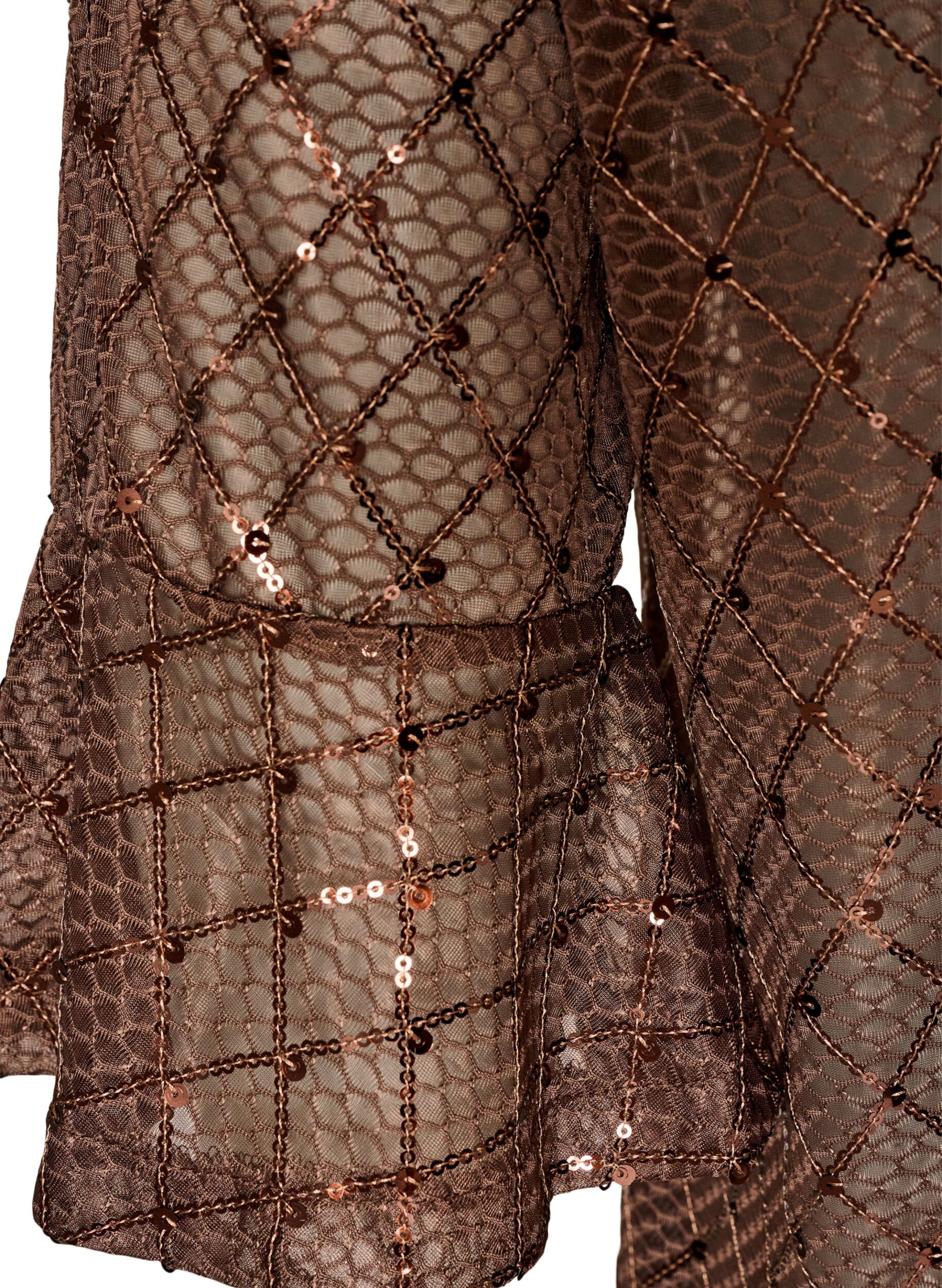 ZizziTransparent bluse med pailletter og diamantm&oslash;nster, Brun, Packshot image number 3