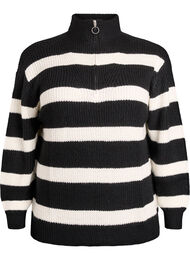 FLASH - Striktrøje med høj hals og lynlås, Sort