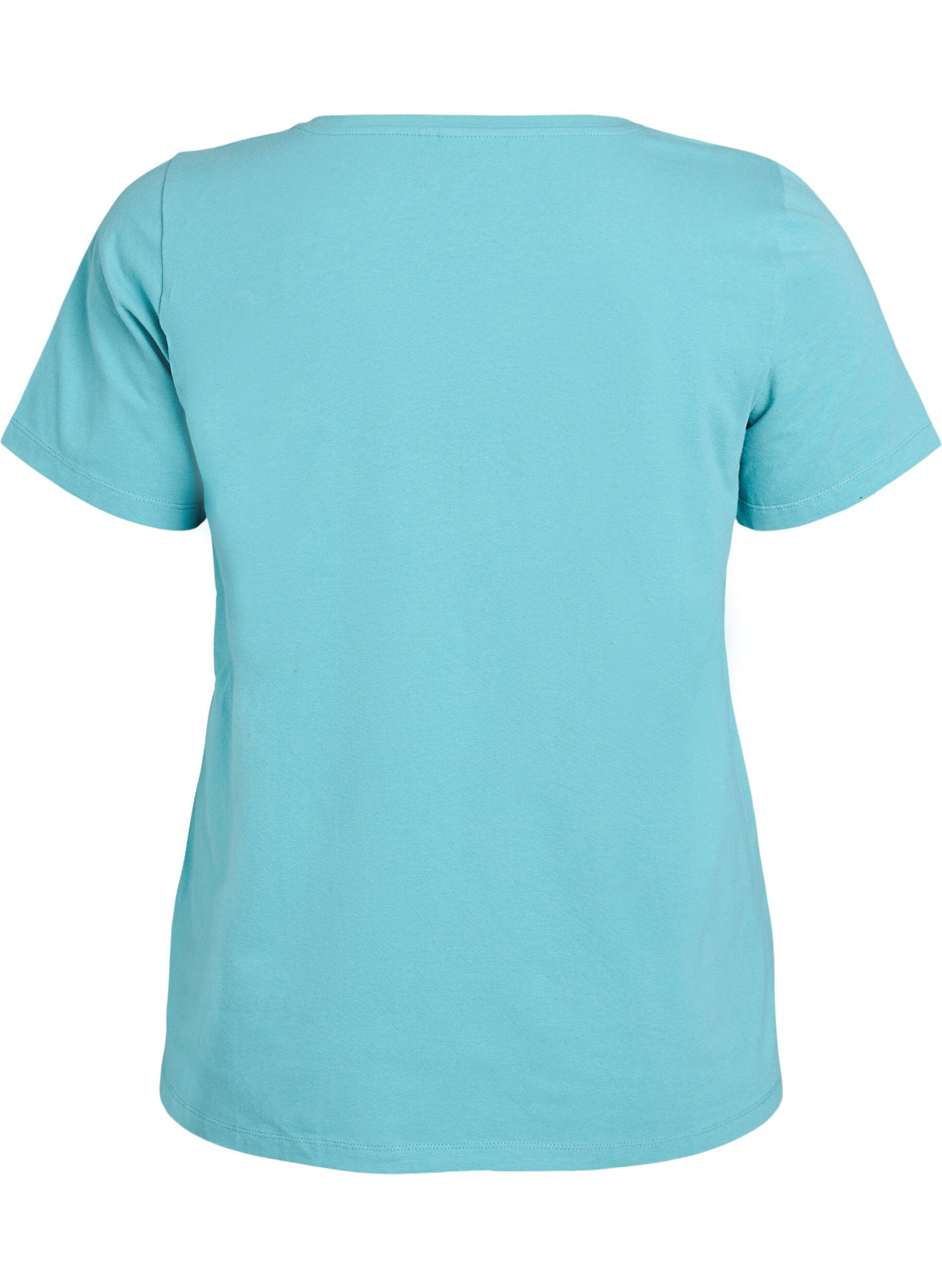 ZizziEnsfarvet basis t-shirt i bomuld, Bl&aring;, Packshot image number 1