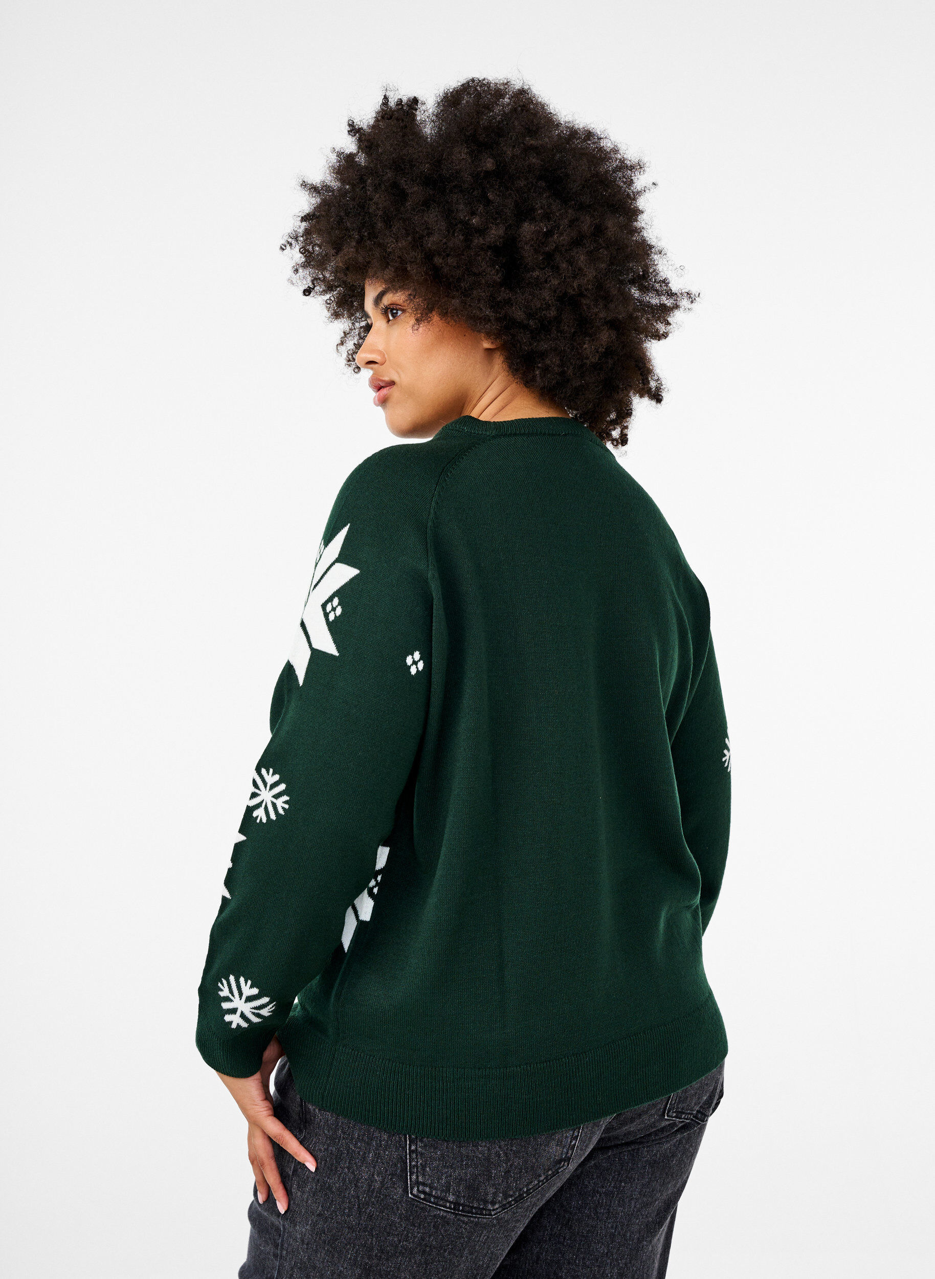 Zizzi Strikbluse med snefnug, Gr&oslash;n, Model image number 2