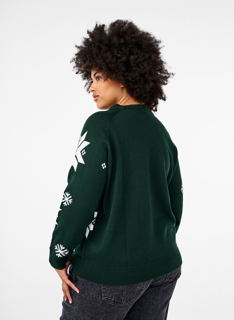 Strikbluse med snefnug, Grøn, Model image number 2