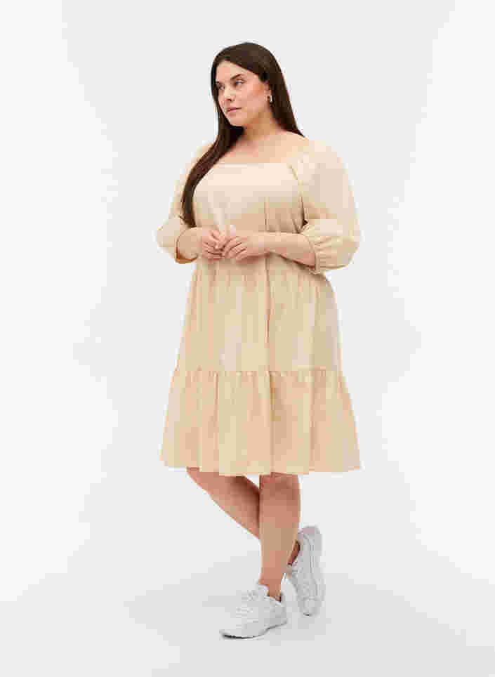 Bomulds kjole med a-form og ballonærmer, Pink Tint, Model image number 2