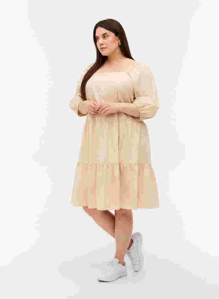 Bomulds kjole med a-form og ballonærmer, Pink Tint, Model image number 2