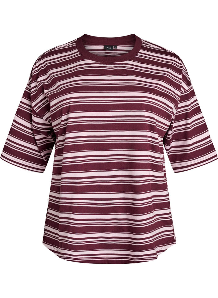 Boxy T-shirt med stribet m&oslash;nster, R&oslash;d, Packshot image number 0