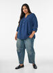 Bluse i bomuldsmusselin med broderi anglaise, Bl&aring;, Model image number 1